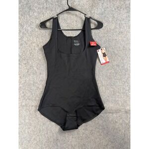 Skinnygirl Bodysuit Women Large Black Nylon Spandex Shapewear Tummy Control WYOB